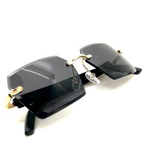 Men Sunglasses Trendy Black Lens Rectangular‎ Fashion Rapper Shades Gold Lentes